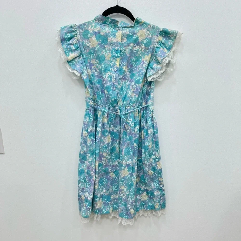 Vintage girls floral lace v waist made in the USA dress Sz 14